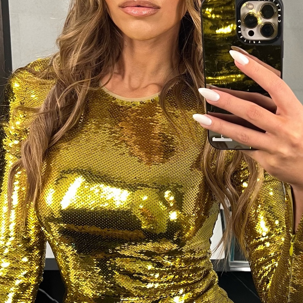 Tom Ford Gold Sequin Long-Sleeve Mini Dress - Picture 10 of 15